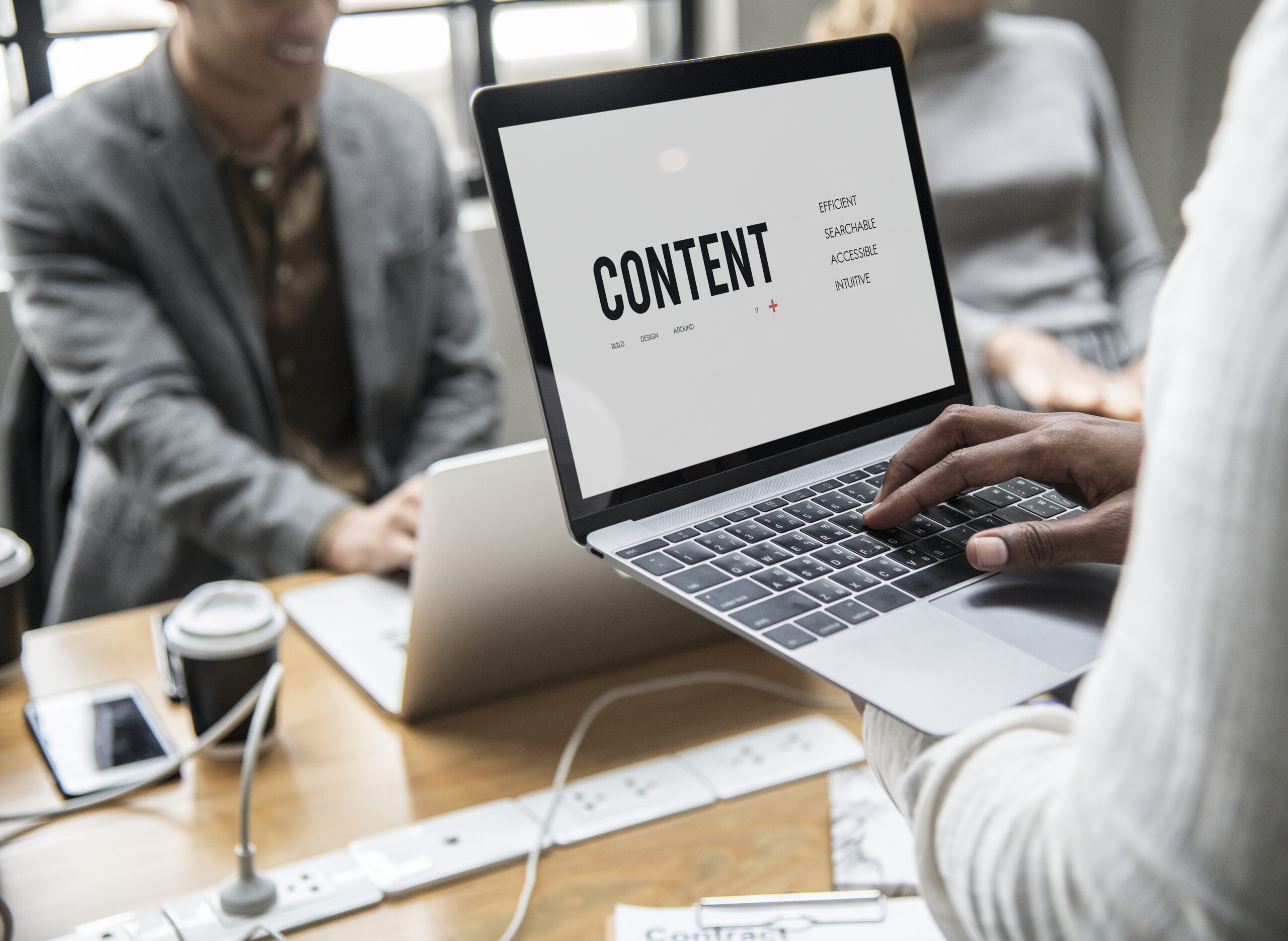 Content concept on a laptop screen Search engine optimisation