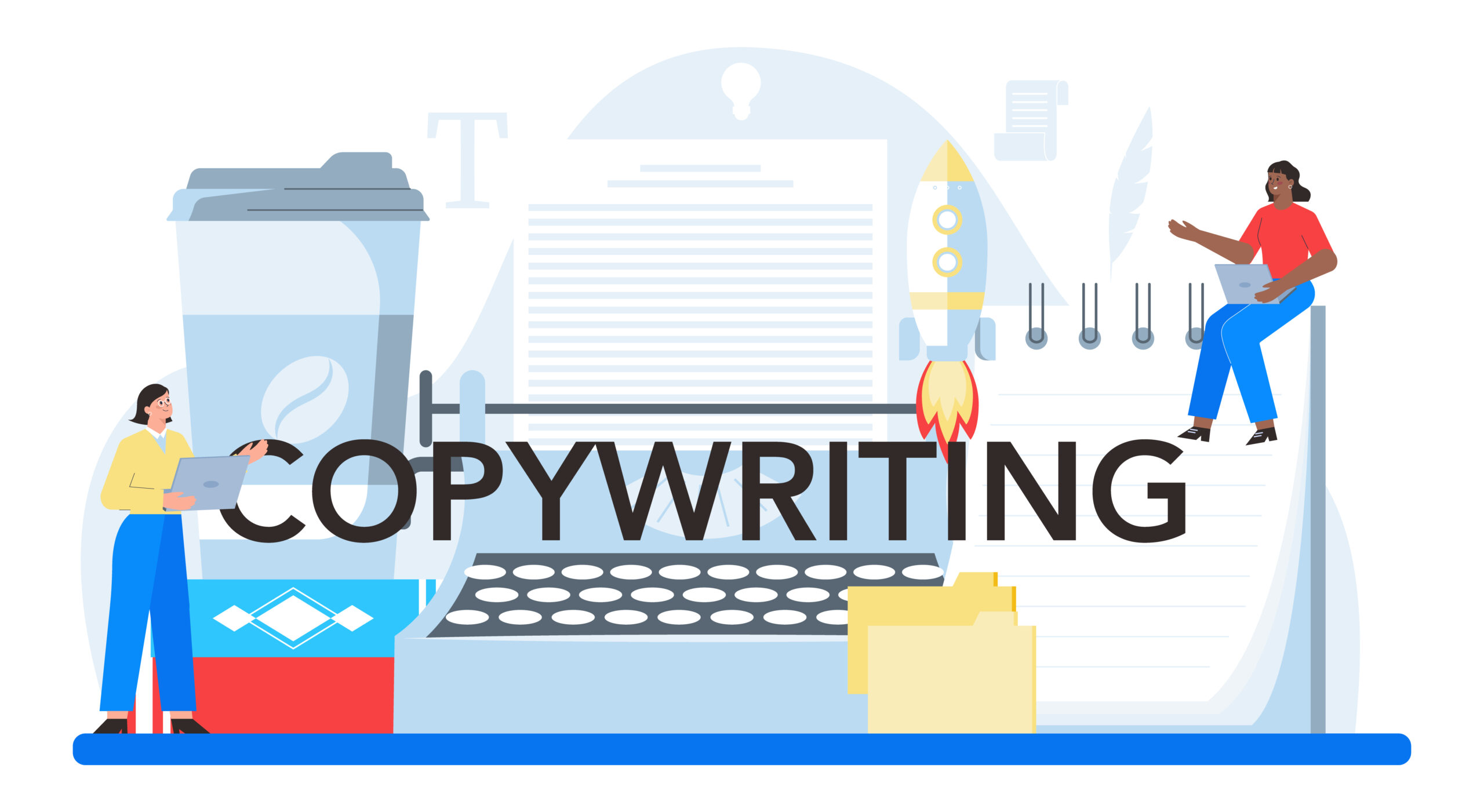 Copywriting typographic header. Writing and designing texts, creativity